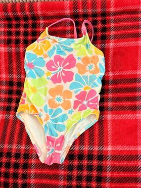 Girls Floral One-Shoulder Swimsuit | Bright Tropical Print